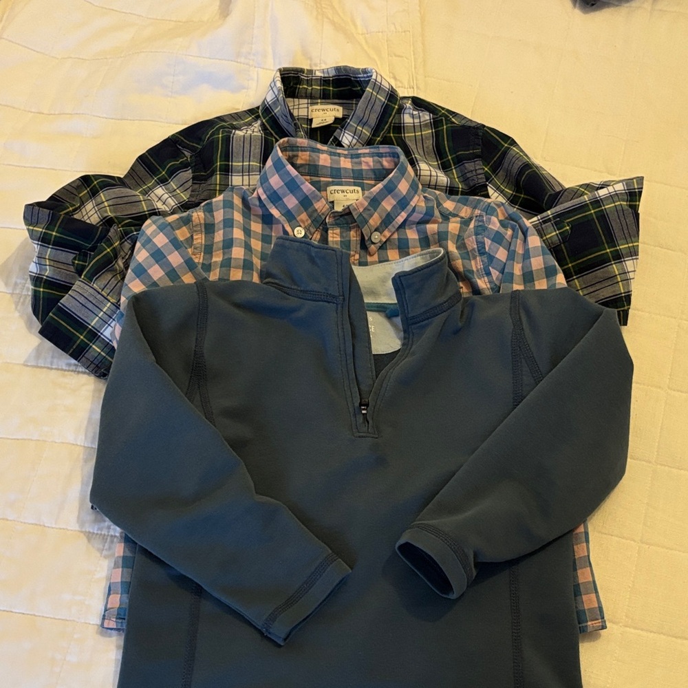Crewcuts bundle 2 Plaid Shirts and 1/4 zip long sleeve